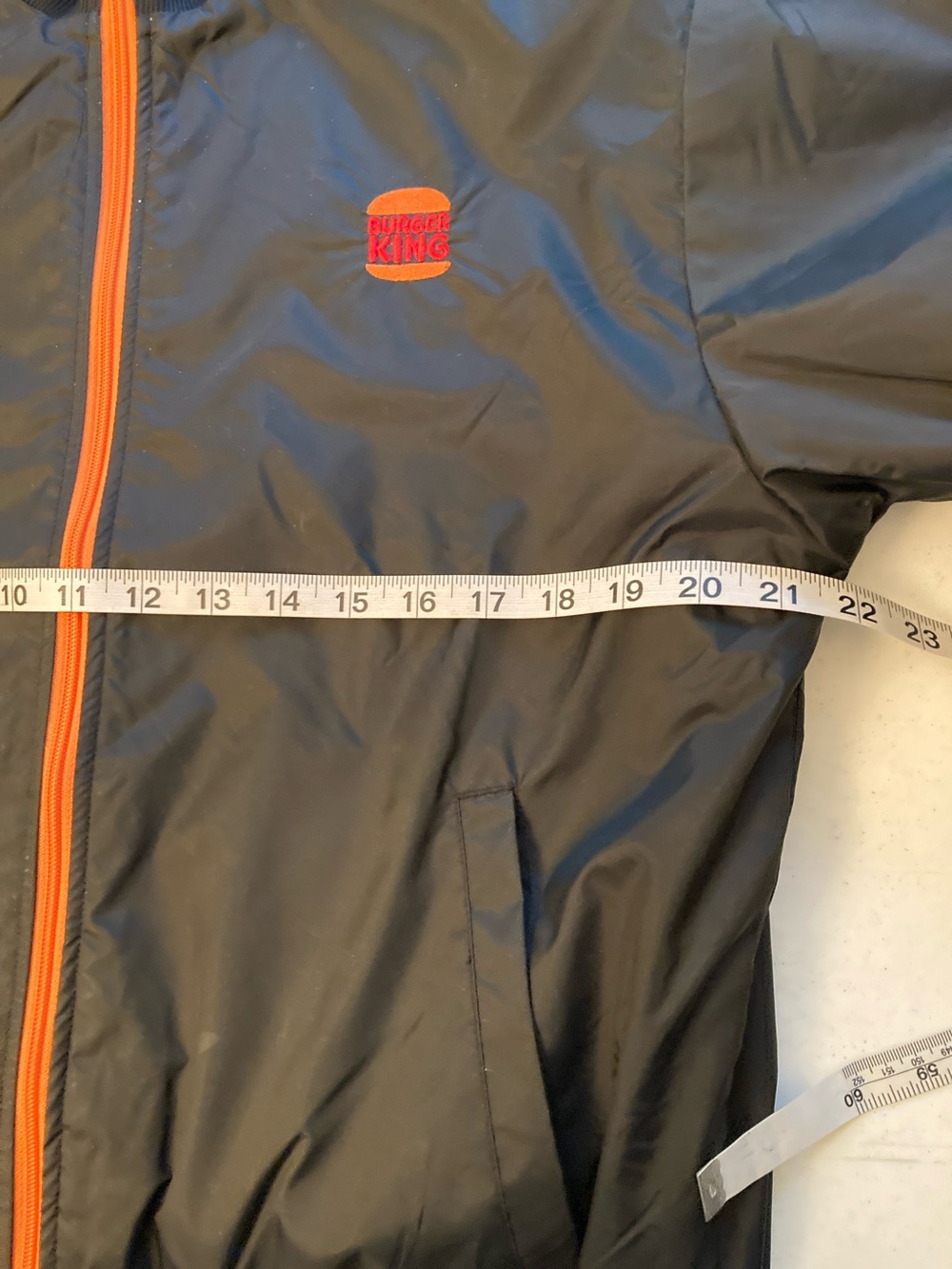 Burger King Men's Black Bomber Jacket Fleece Lined with Orange Trim - Picture 10 of 13